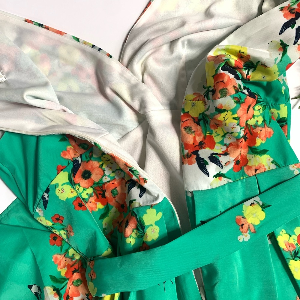 Dress barn green floral bird printed sleeveless Easter dress - Picture 10 of 14